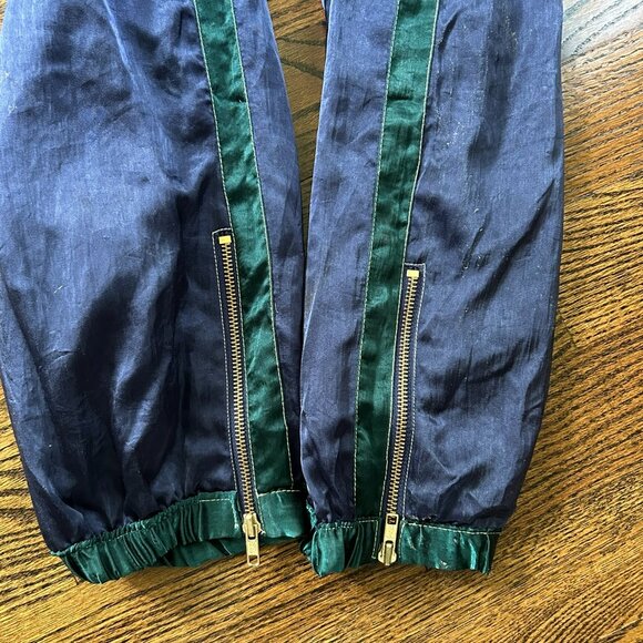 Vintage Nylon Joggers - Navy Blue, Green Trim w/zip bottoms - Women's Large - Picture 2 of 4